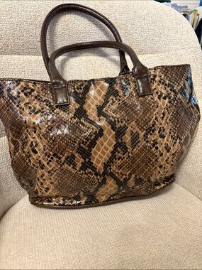 Chico's Brown and Black Snake-Print Tote